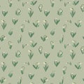 Hand drawn cartoon snowdrops, spring seamless pattern Royalty Free Stock Photo